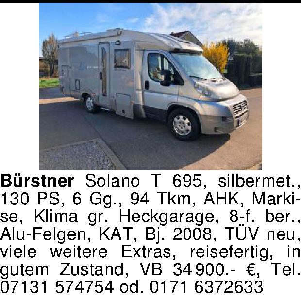 Andere - Bürstner Solano T695, silbermetallic,130PS,6Gang ...