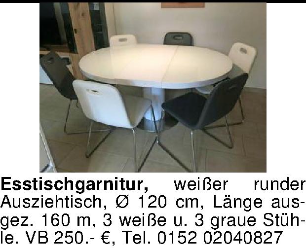 Biete Esstischgarnitur, weißer runder Ausziehtisch
